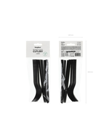 Sztućce plastikowe, 18-18.5 cm, czarny (1 op. / 12 szt.)