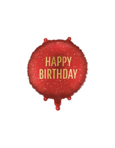 Balon foliowy pastylka Happy Birthday, 35x35 cm, ciemny czerwony