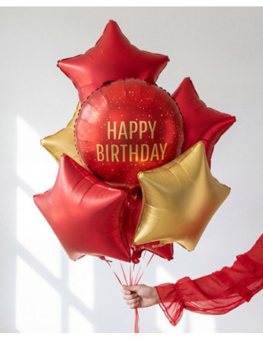 Balon foliowy pastylka Happy Birthday, 35x35 cm, ciemny czerwony