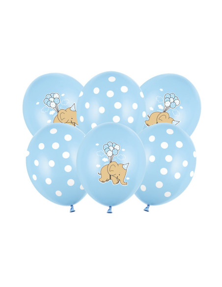 Balony 30cm, Słonik, Pastel Baby Blue Mix (1 op. / 6 szt.)