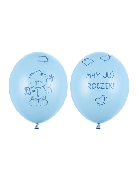 Balony 30cm Miś - mam już..., P. Baby Blue (1 op. / 6 szt.)