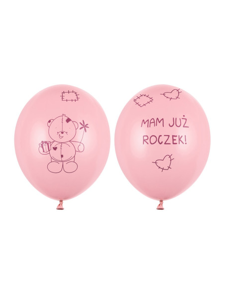 Balony 30cm Miś - mam już..., Pastel Pink (1 op. / 6 szt.)