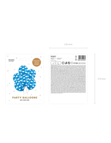 Balony 30cm, Chmurki, Pastel Corn. Blue (1 op. / 6 szt.)