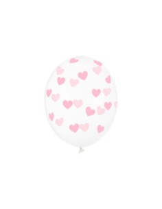 Balony 30cm, Serduszka, Crystal Clear (1 op. / 6 szt.)