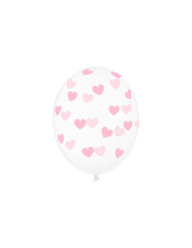 Balony 30cm, Serduszka, Crystal Clear (1 op. / 6 szt.)