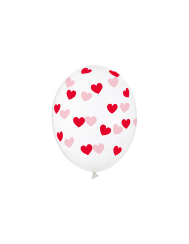 Balony 30cm, Serduszka, Crystal Clear (1 op. / 6 szt.)