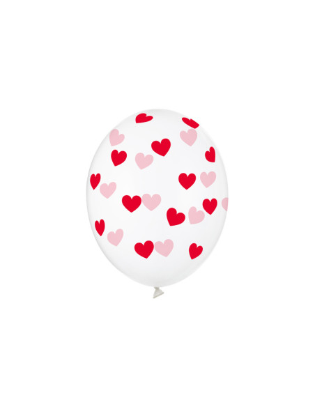 Balony 30cm, Serduszka, Crystal Clear (1 op. / 6 szt.)