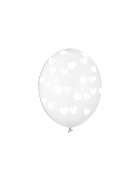 Balony 30cm, Serduszka, Crystal Clear (1 op. / 6 szt.)