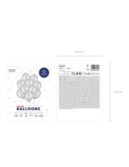 Balony Strong 30cm, Metallic Silver Snow (1 op. / 10 szt.)