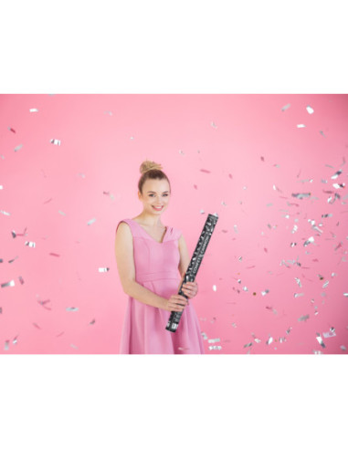Tuba z konfetti, srebrny, 60cm