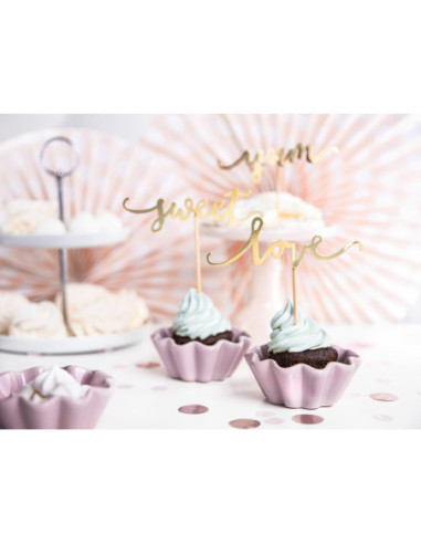 Dekoracje do muffinek Love, złoty, 13cm (1 op. / 6 szt.)