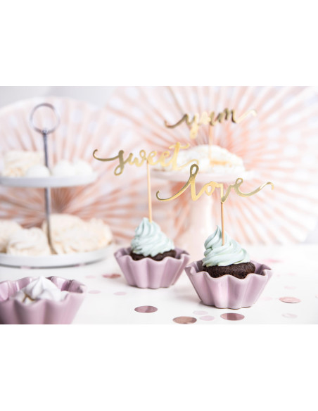 Dekoracje do muffinek Love, złoty, 13cm (1 op. / 6 szt.)