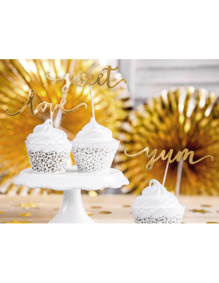 Dekoracje do muffinek Love, złoty, 13cm (1 op. / 6 szt.)