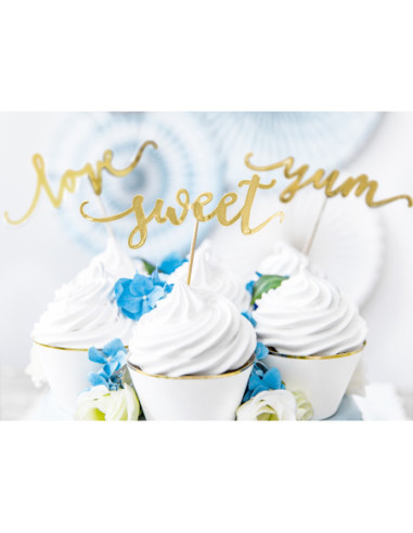 Dekoracje do muffinek Love, złoty, 13cm (1 op. / 6 szt.)