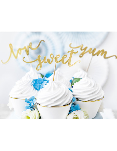 Dekoracje do muffinek Love, złoty, 13cm (1 op. / 6 szt.)