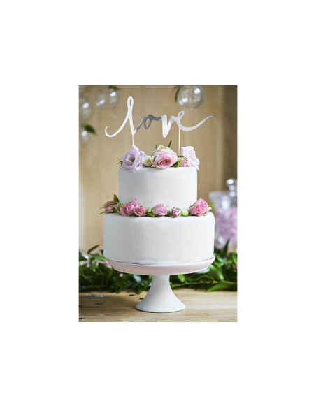Topper na tort Love, srebrny, 17cm