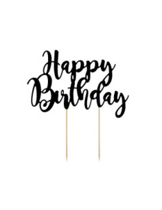 Topper na tort Happy Birthday, czarny, 22,5cm