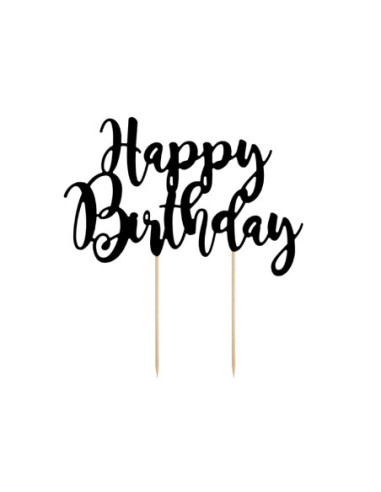 Topper na tort Happy Birthday, czarny, 22,5cm