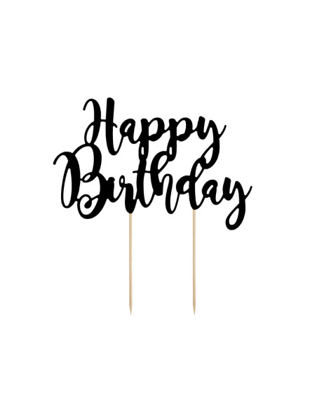 Topper na tort Happy Birthday, czarny, 22,5cm