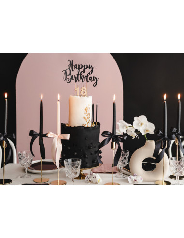 Topper na tort Happy Birthday, czarny, 22,5cm