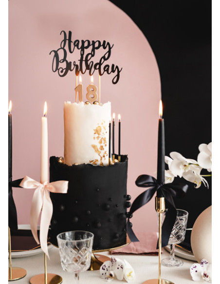 Topper na tort Happy Birthday, czarny, 22,5cm