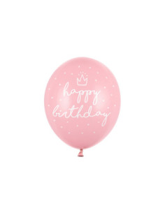 Balony 30cm, happy birthday, P. Baby Pink (1 op. / 50 szt.)