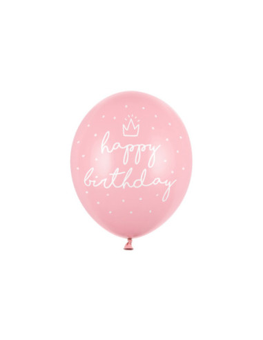 Balony 30cm, happy birthday, P. Baby Pink (1 op. / 50 szt.)