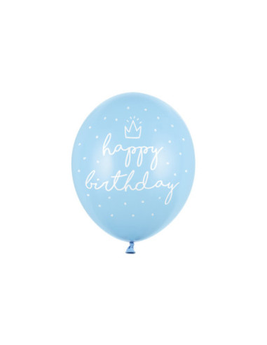 Balony 30cm, happy birthday, P. Baby Blue (1 op. / 6 szt.)