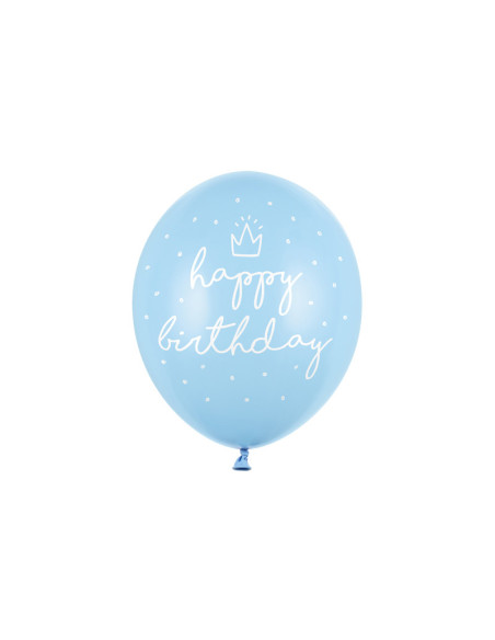 Balony 30cm, happy birthday, P. Baby Blue (1 op. / 6 szt.)