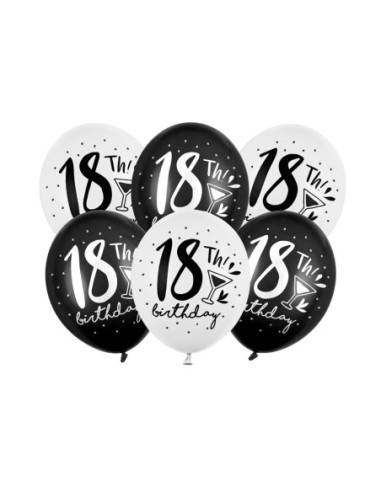 Balony 30cm, 18th! birthday, mix (1 op. / 6 szt.)