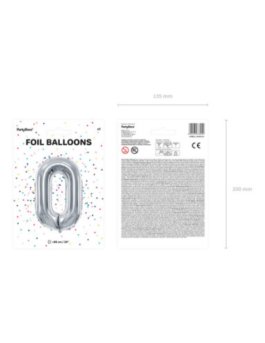 Balon foliowy Cyfra ''0'', 86cm, srebrny