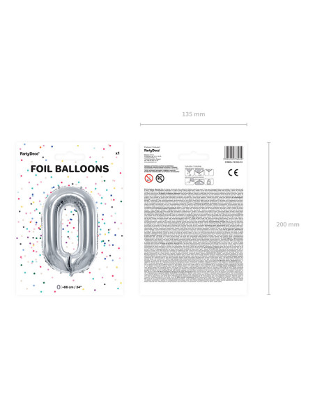 Balon foliowy Cyfra ''0'', 86cm, srebrny