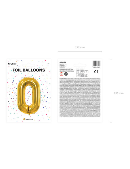 Balon foliowy Cyfra ''0'', 86cm, złoty