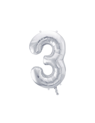 Balon foliowy Cyfra ''3'', 86cm, srebrny