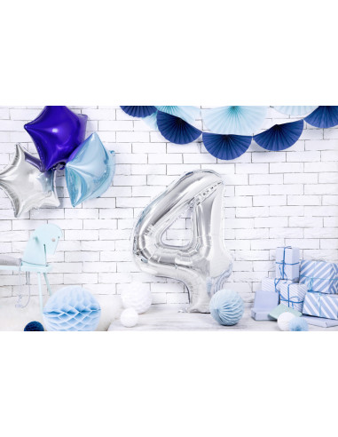 Balon foliowy Cyfra ''4'', 86cm, srebrny