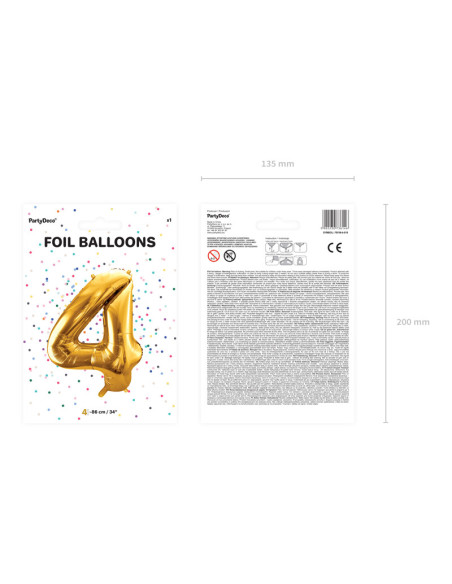 Balon foliowy Cyfra ''4'', 86cm, złoty