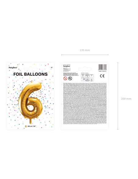 Balon foliowy Cyfra ''6'', 86cm, złoty