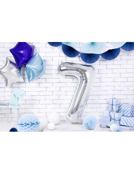 Balon foliowy Cyfra ''7'', 86cm, srebrny