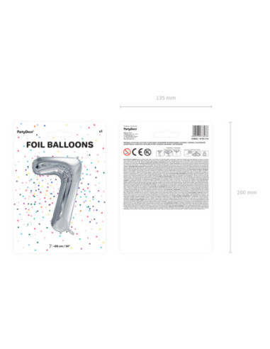 Balon foliowy Cyfra ''7'', 86cm, srebrny