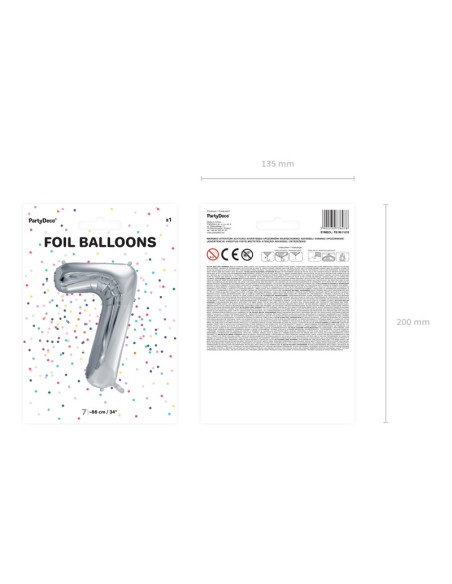 Balon foliowy Cyfra ''7'', 86cm, srebrny