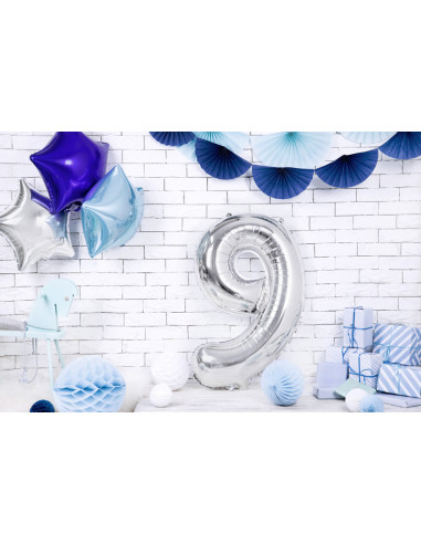 Balon foliowy Cyfra ''9'', 86cm, srebrny