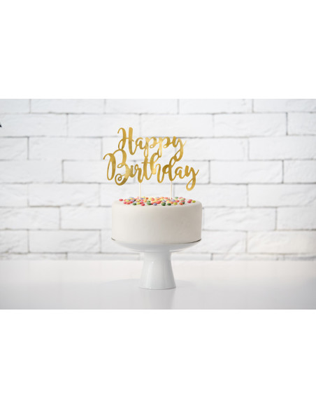 Topper na tort Happy Birthday, złoty, 22,5cm