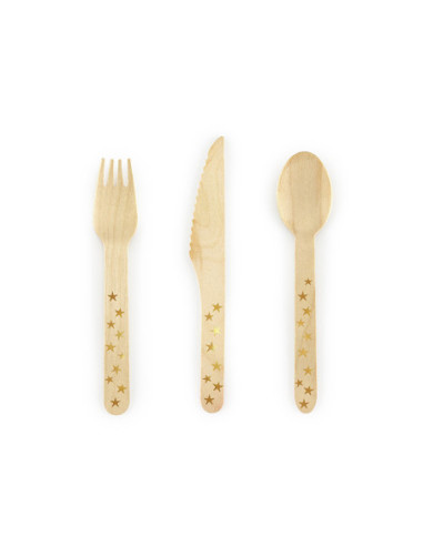 Sztućce drewniane Gwiazdki, złoty, 16cm (1 op. / 18 szt.)