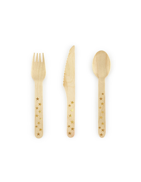 Sztućce drewniane Gwiazdki, złoty, 16cm (1 op. / 18 szt.)