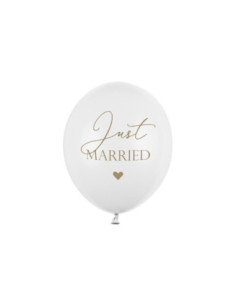 Balony 30cm, Just Married, P. Pure White (1 op. / 6 szt.)