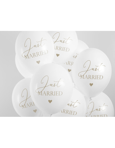 Balony 30cm, Just Married, P. Pure White (1 op. / 6 szt.)