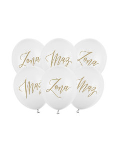 Balony 30cm, Żona, Mąż, Pastel Pure White (1 op. / 6 szt.)
