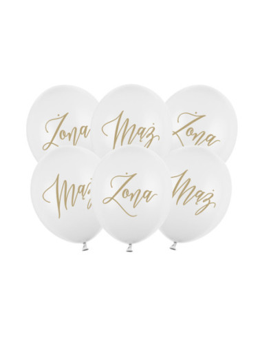 Balony 30cm, Żona, Mąż, Pastel Pure White (1 op. / 6 szt.)