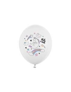 Balony 30cm, Jednorożec, Pastel Pure White (1 op. / 6 szt.)