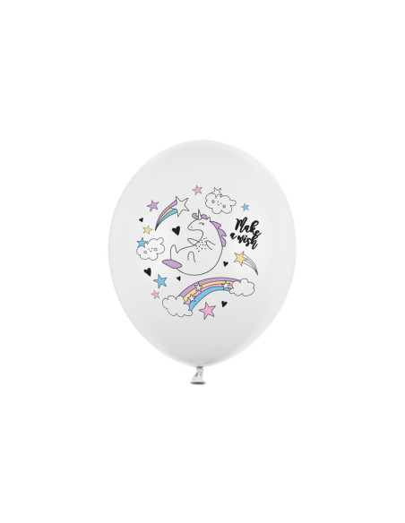 Balony 30cm, Jednorożec, Pastel Pure White (1 op. / 6 szt.)